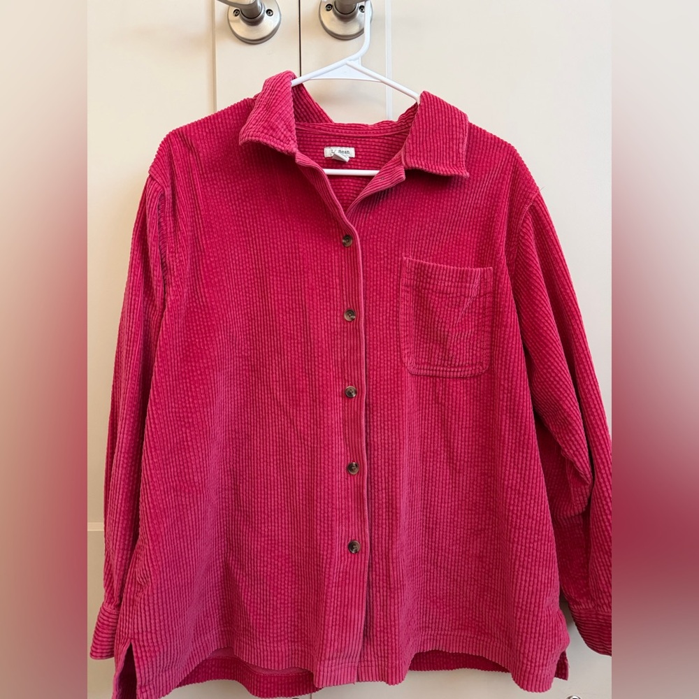 L.l Bean Pink Corduroy Button-Up Shirt